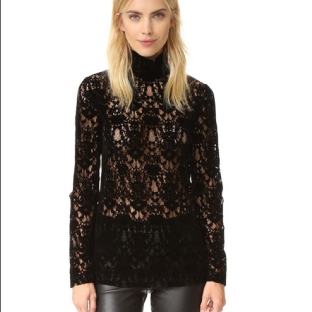 DKNY Long Sleeve Velvet Lace Turtleneck